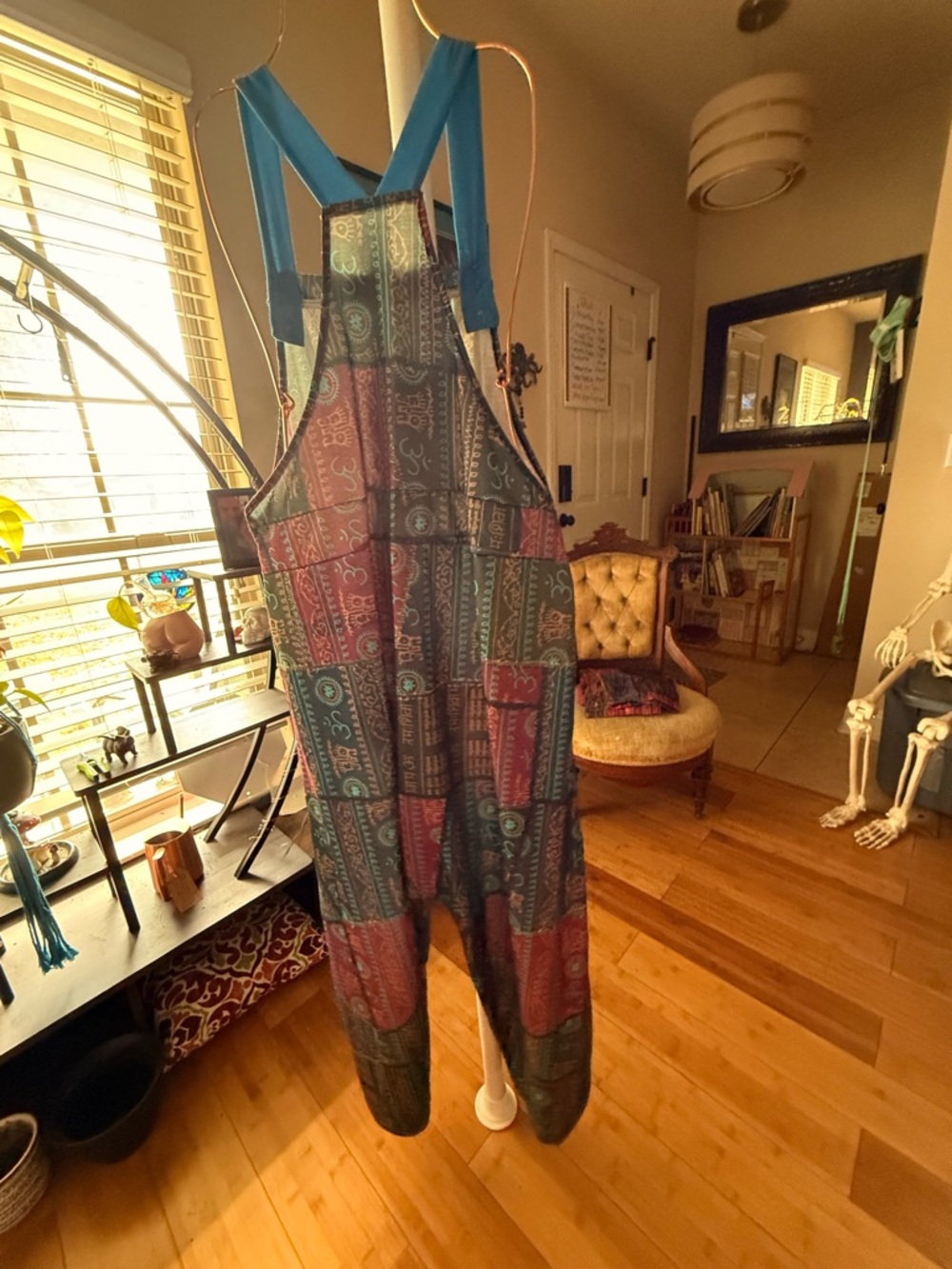 Bohemian Patchwork Wide-Leg Overalls - Teal & Coral - Picture 4 of 4